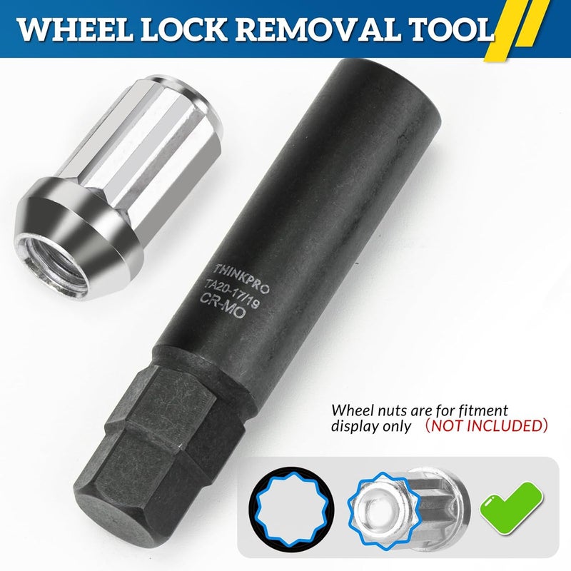 Thinkpro 10 spline lug nut key,Compatible with Bimecc 10-Spline Lug Nuts and Lug Bolts,10 point wheel lock socket for Easy Removal of Aftermarket Locking Lug Nuts(2 piece pack) - Image 3